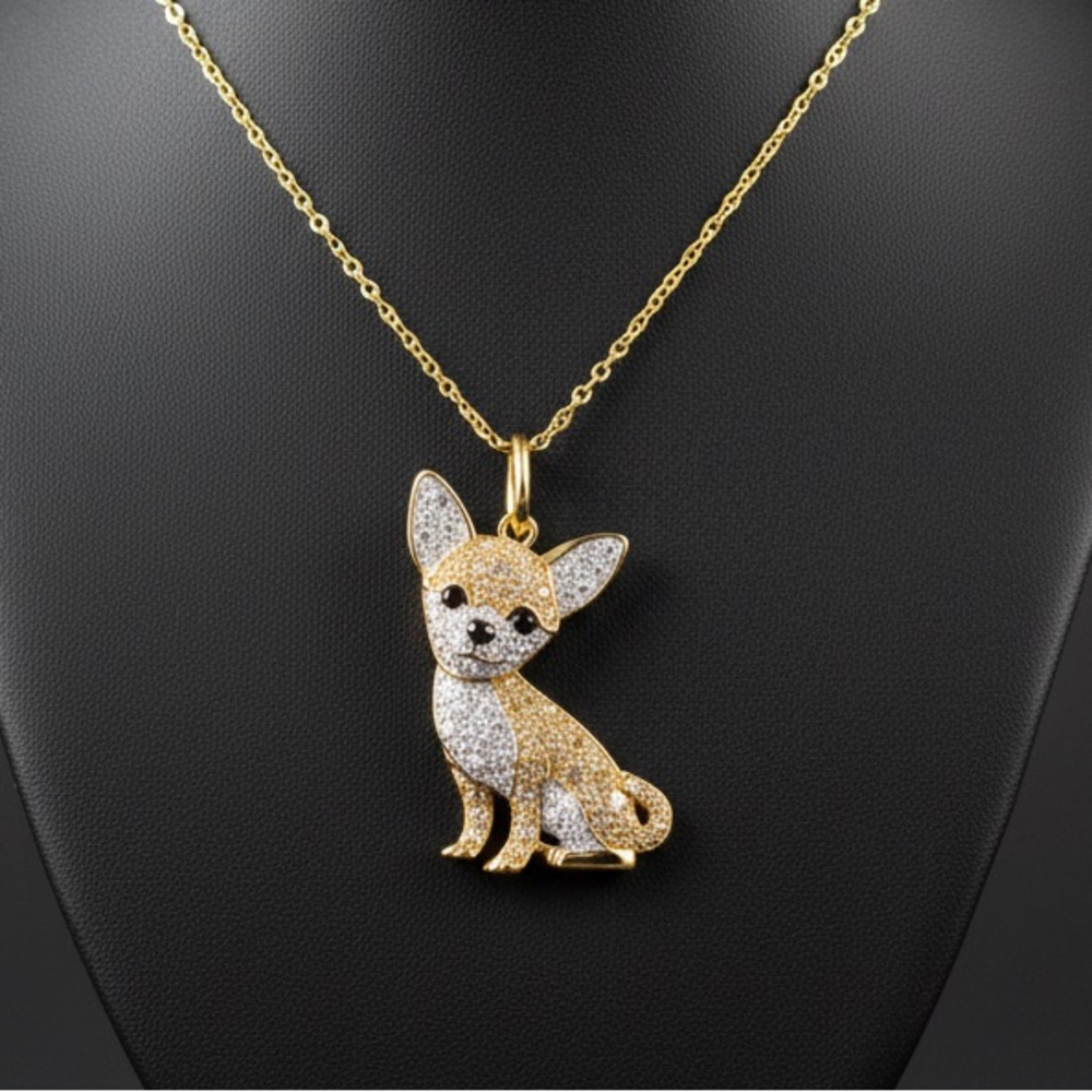 NWT Chihuahua Dog Sparkling Cubic Zirconia Pendant Necklace Pet Lover Dog Mom